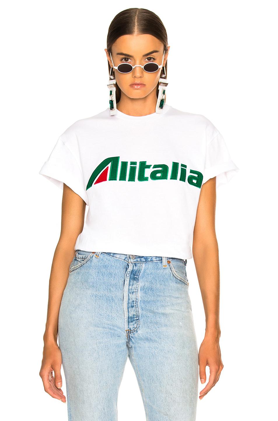 Alberta Ferretti "alitalia" Embroidered Cotton Jersey T-shirt in White -  Lyst