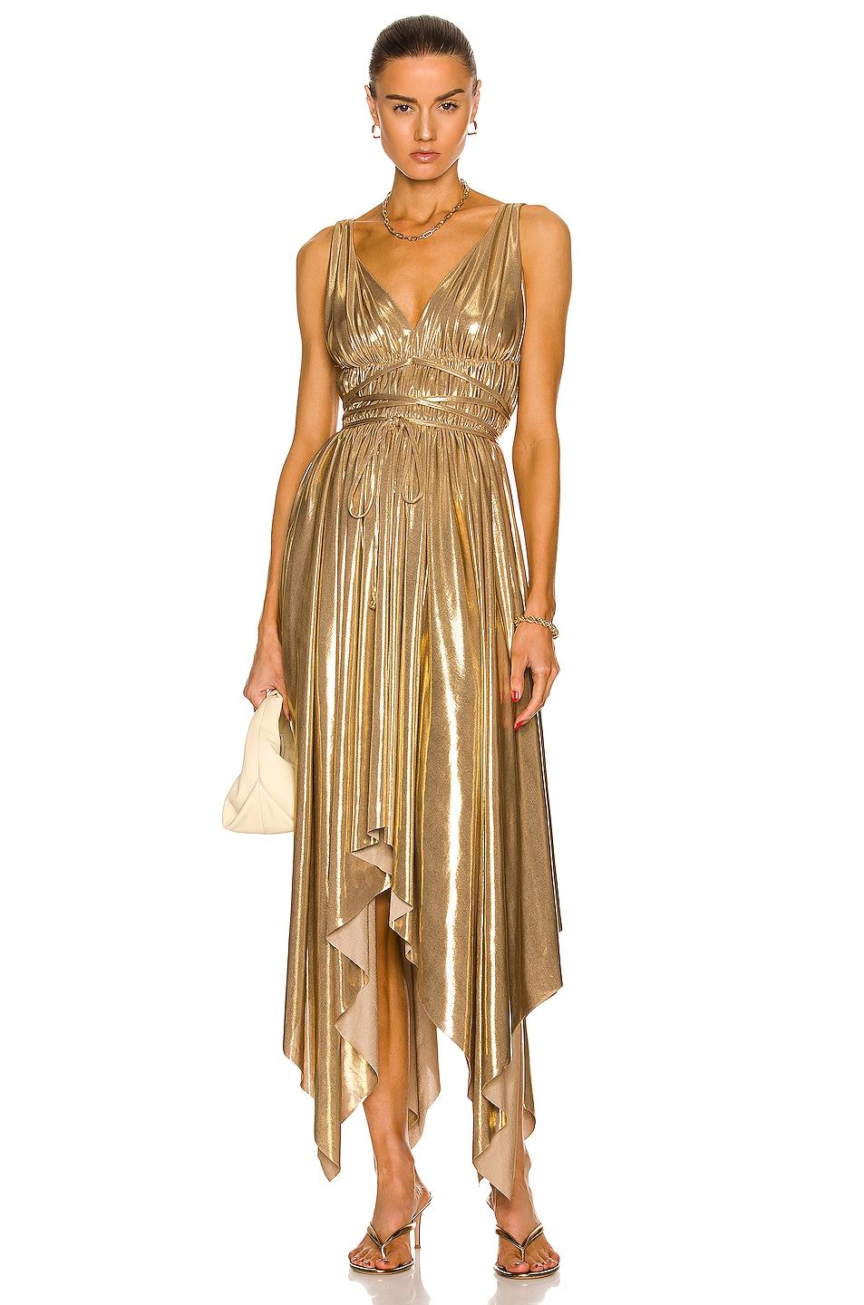 Norma Kamali Synthetic Goddess Dress in Gold (Metallic) | Lyst