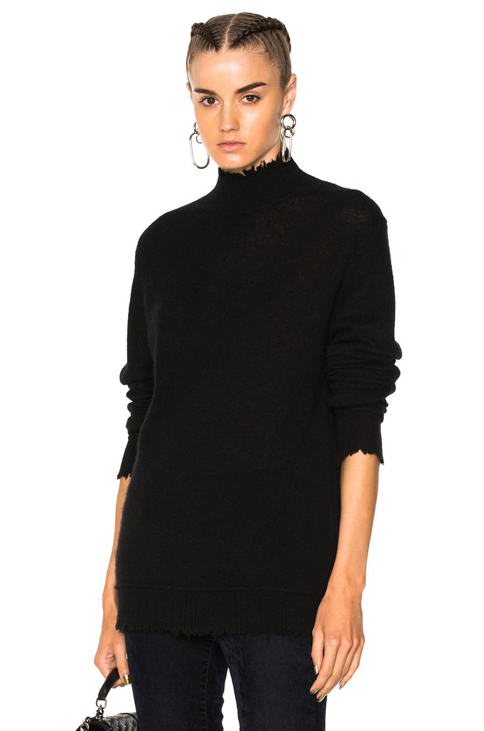 R13 Distressed Edge Cashmere Turtleneck Sweater in Black - Lyst