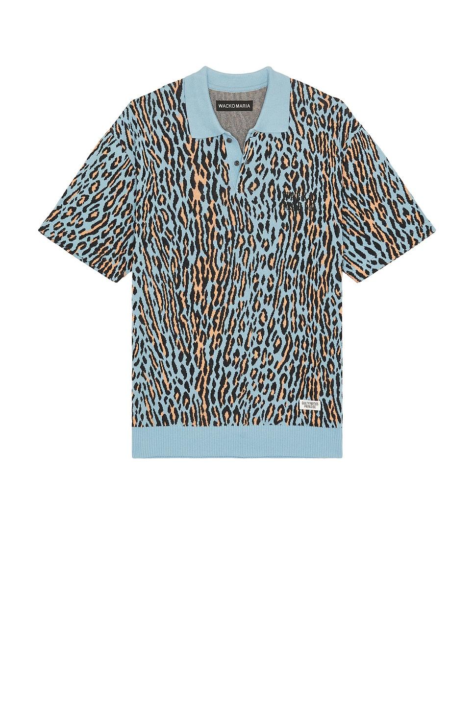 Wacko Maria Leopard Knit Polo Shirt in Blue for Men | Lyst