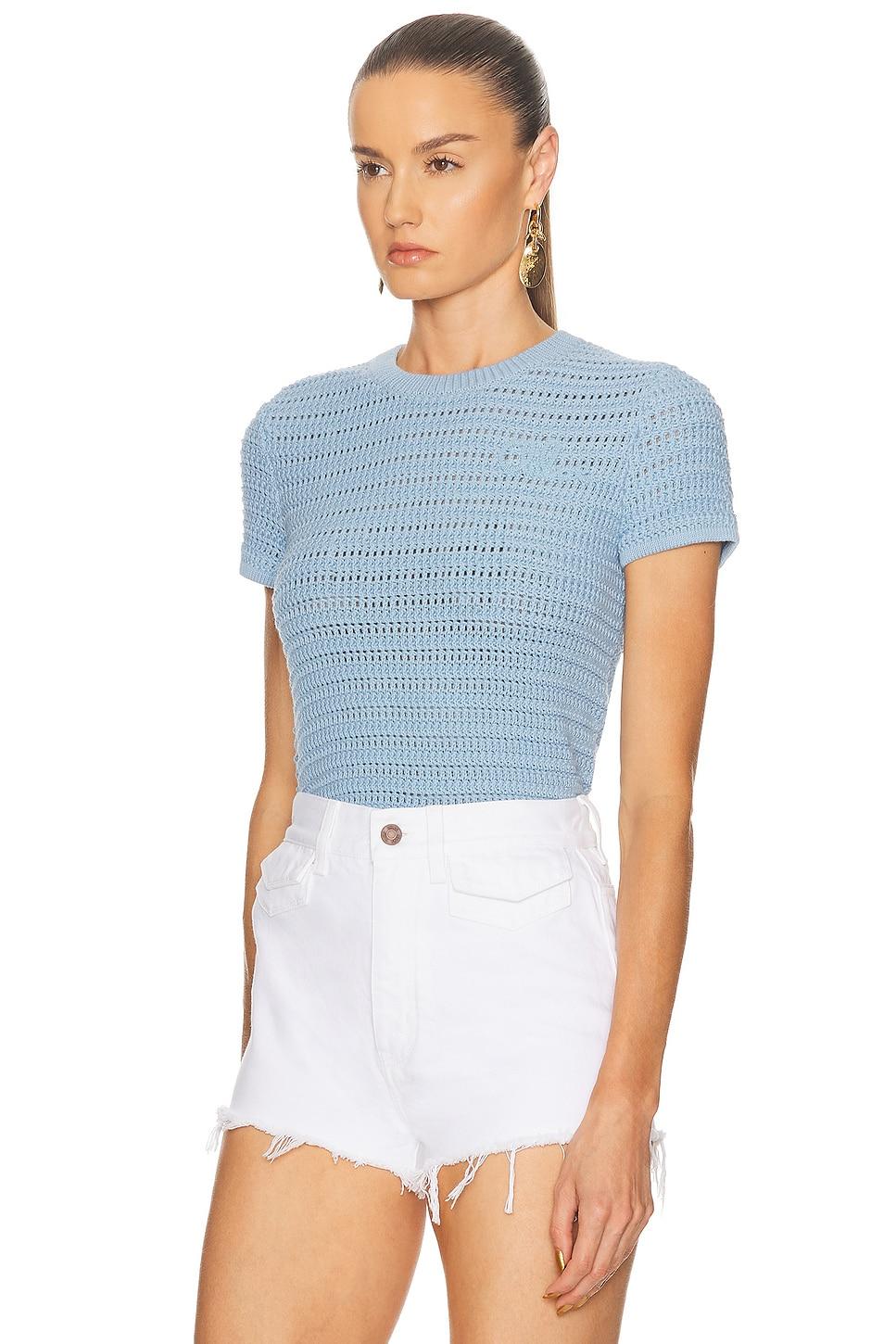 Chloé Crochet Knit Short Sleeve Top in Blue | Lyst