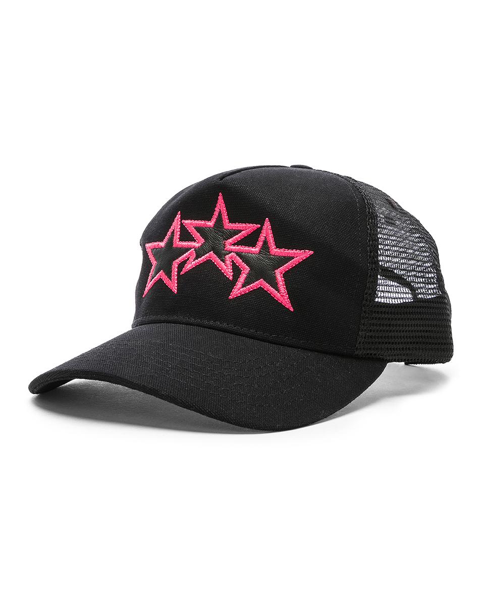 Amiri Canvas Three Star Trucker Hat in Black & Neon Pink (Black) - Lyst
