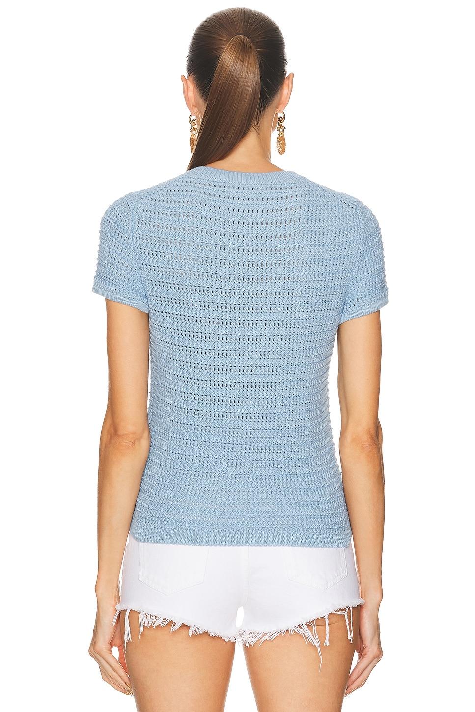 Chloé Crochet Knit Short Sleeve Top in Blue | Lyst