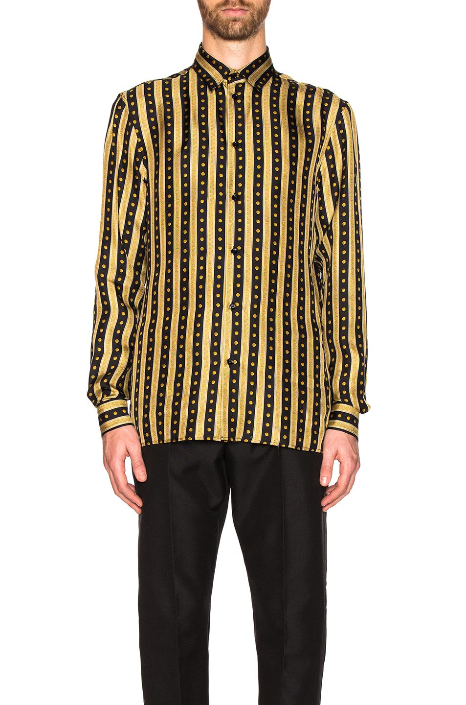 Versace Silk Logo Stripe Shirt in Black & Gold (Black) for Men - Lyst