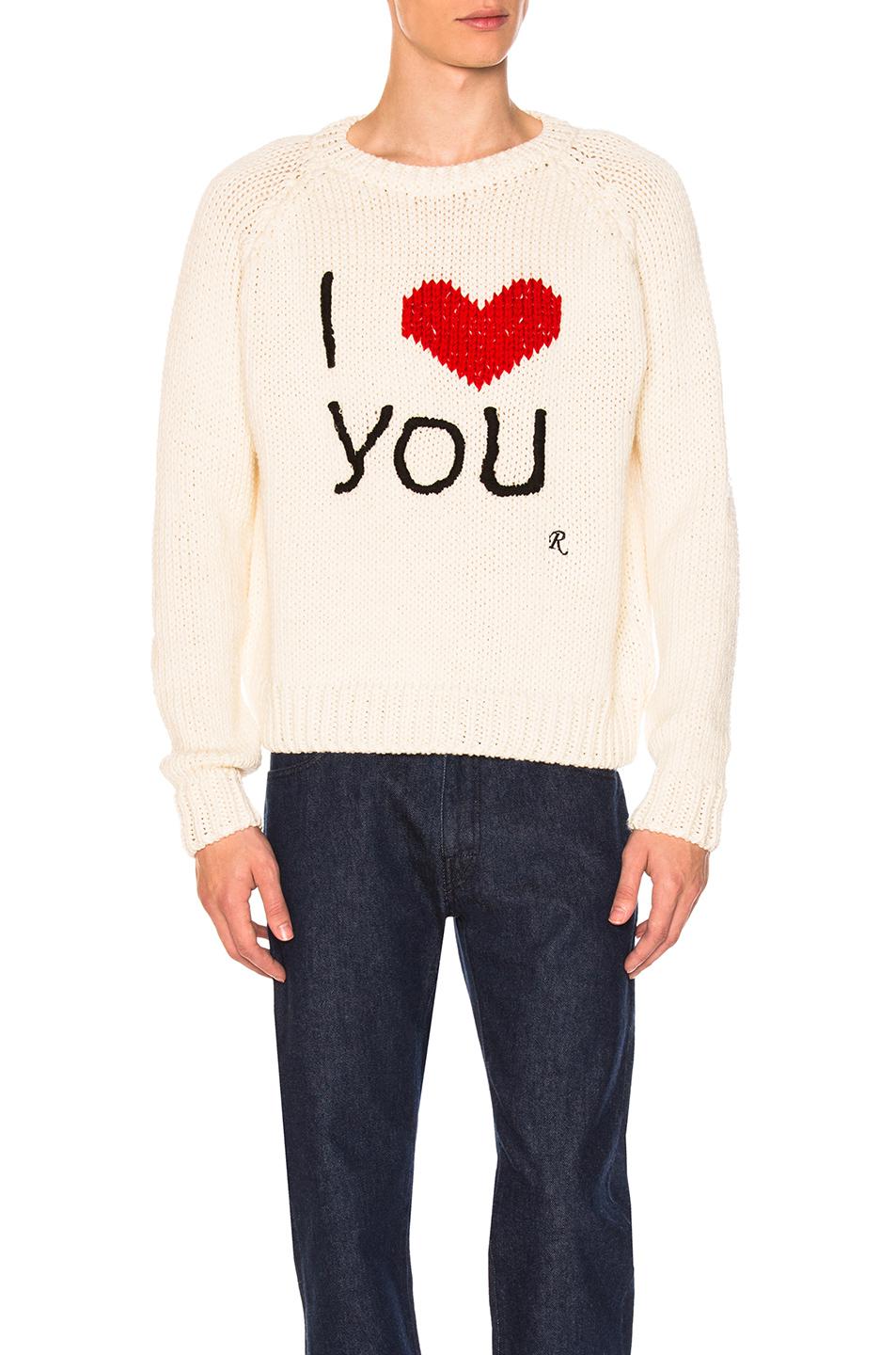 Raf Simons Wool I Love You Sweater in White - Lyst