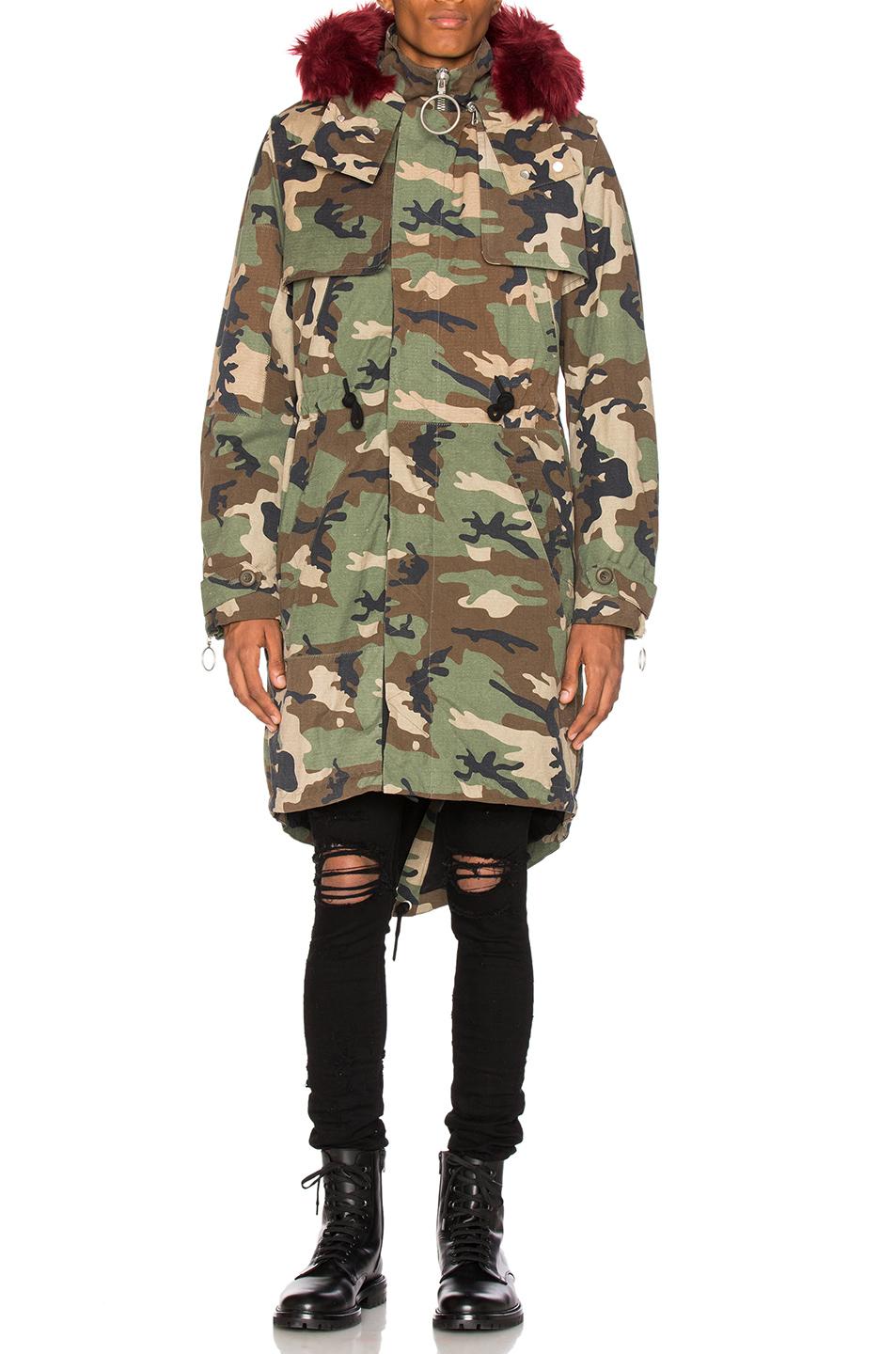 Off-White c/o Virgil Abloh Camouflage Parka With Faux Fur in Green - Lyst