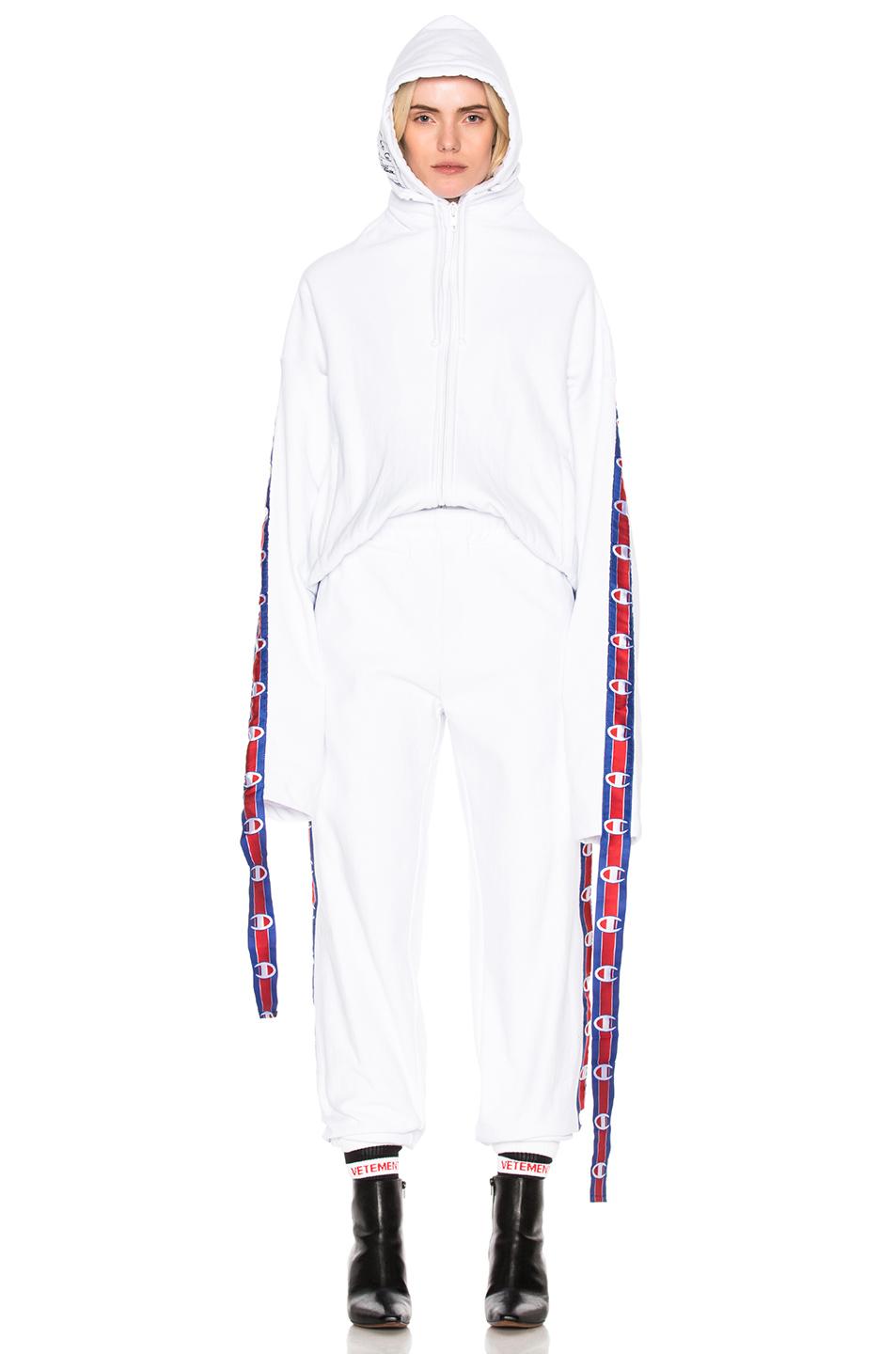 Vetements Cotton X Champion Tape Zip Up Hoodie in White | Lyst