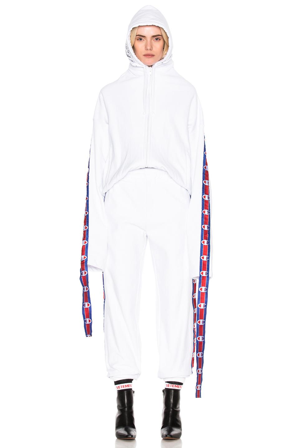 Vetements X Champion Tape Zip Up Hoodie in White | Lyst