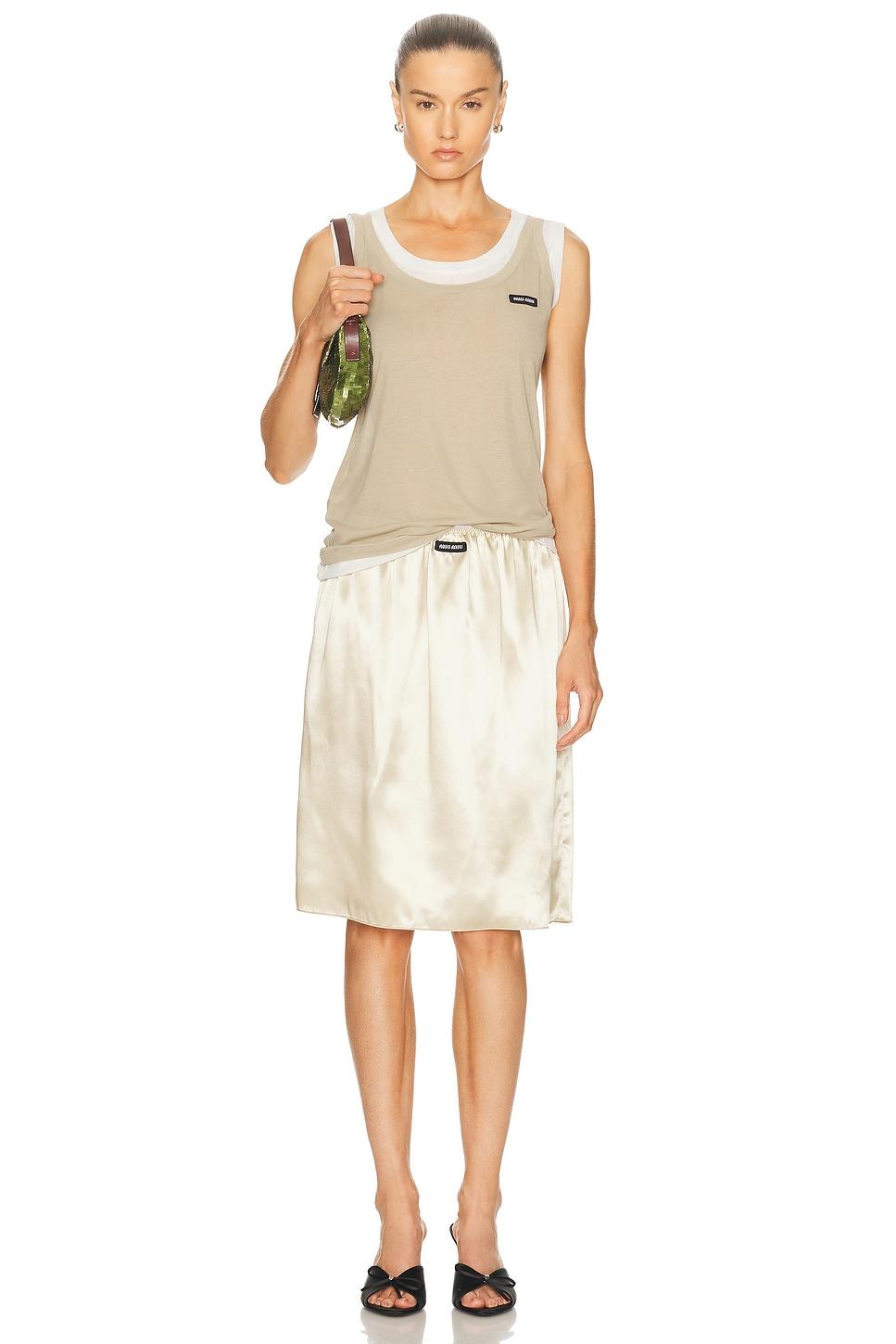 Miu Miu /ベージュ タンクトップ Miu Miu /ベージュ タンクトップ Tan / Pink Ribbed Jersey Top | Miu