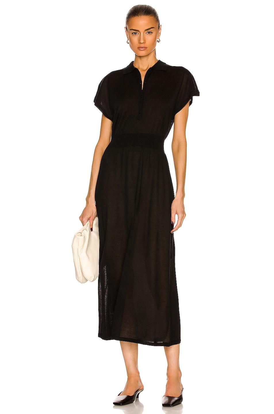 Wool Polo Shirt Knit Dress in Black 