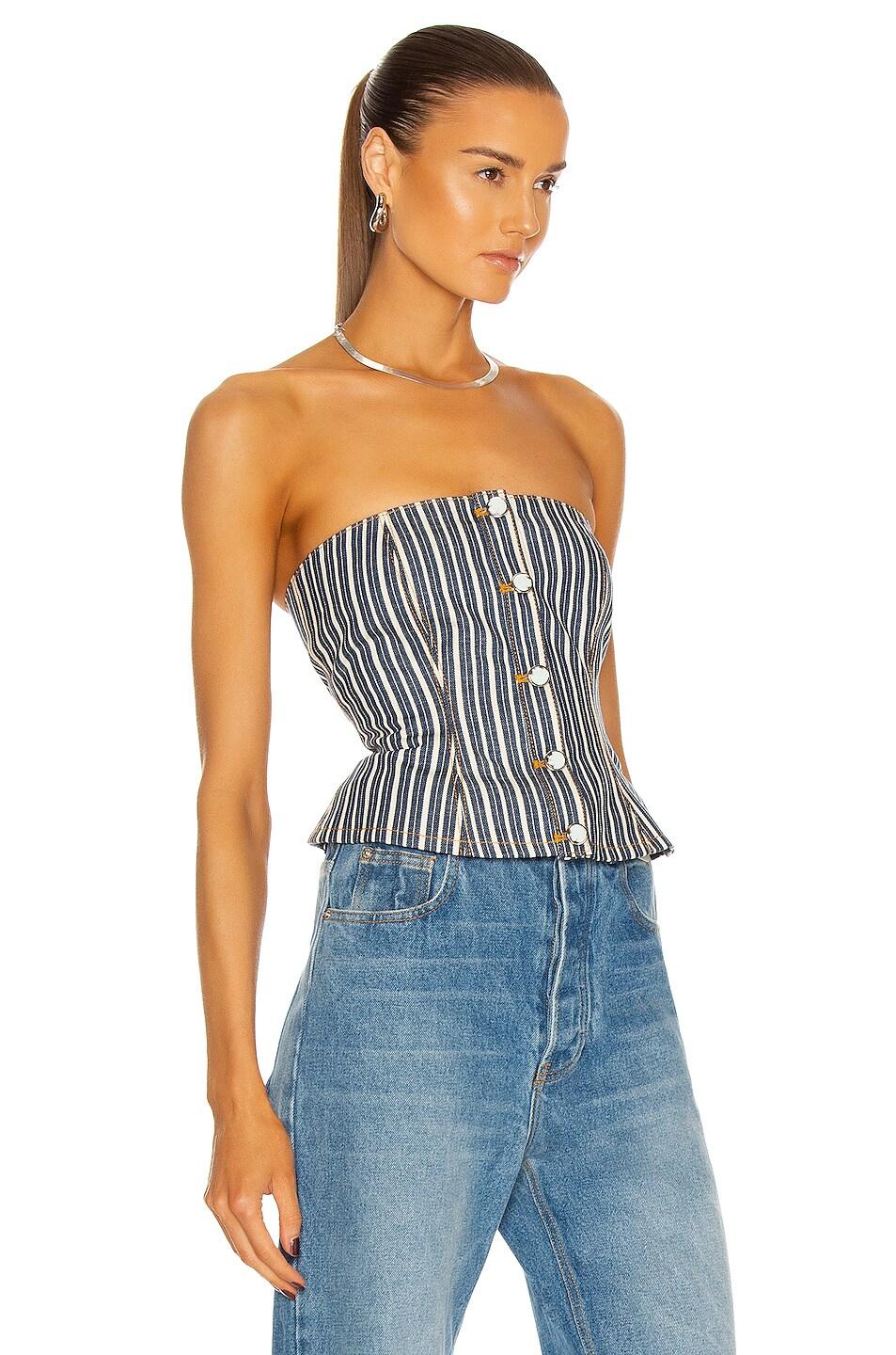 Ganni Mixed Stripe Denim Top in Dark 