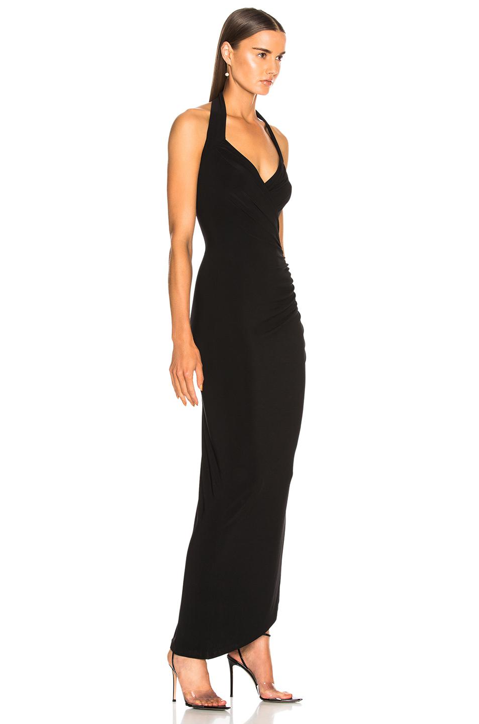 Norma Kamali Halter Sweetheart Side Drape Gown in Black | Lyst