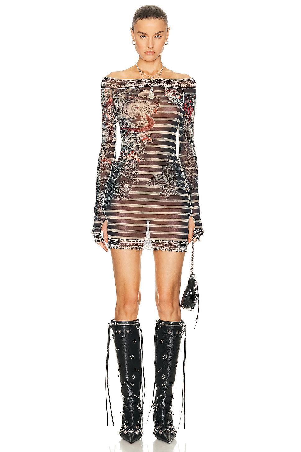 Jean Paul Gaultier Printed Mariniere Tattoo Short Boat Neck