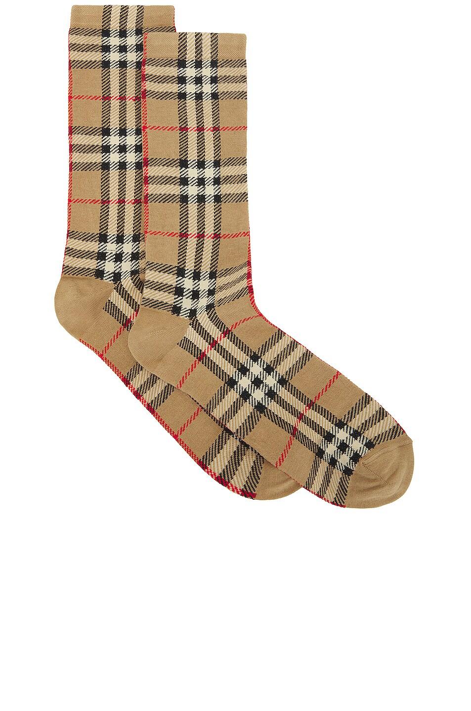 Burberry Synthetic Brown Intarsia Check Socks for Men Mens Clothing Underwear Socks 