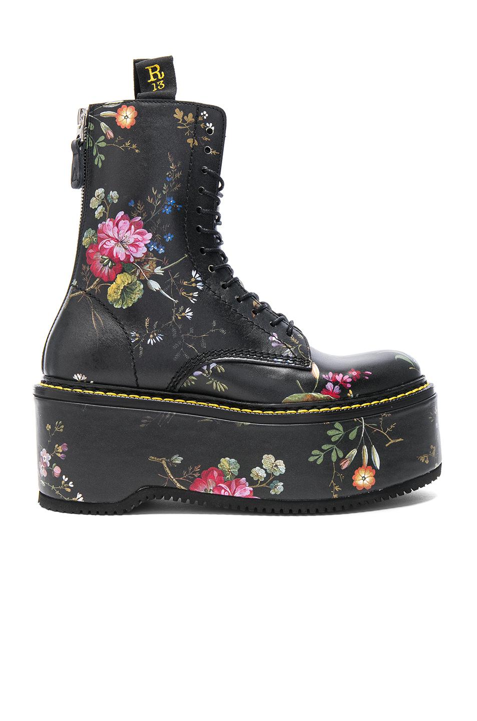 R13 Leather Double Stack Boots in Black Floral (Black) Lyst