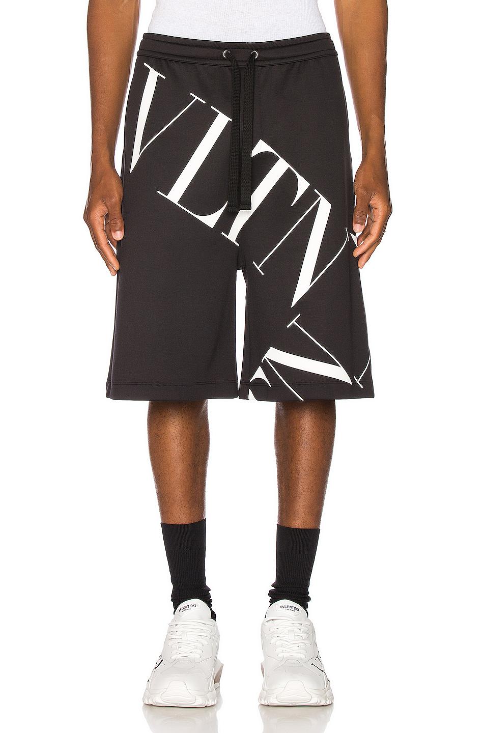 Valentino Synthetic Jersey Bermuda Shorts With Vltn Macrogrid in Black