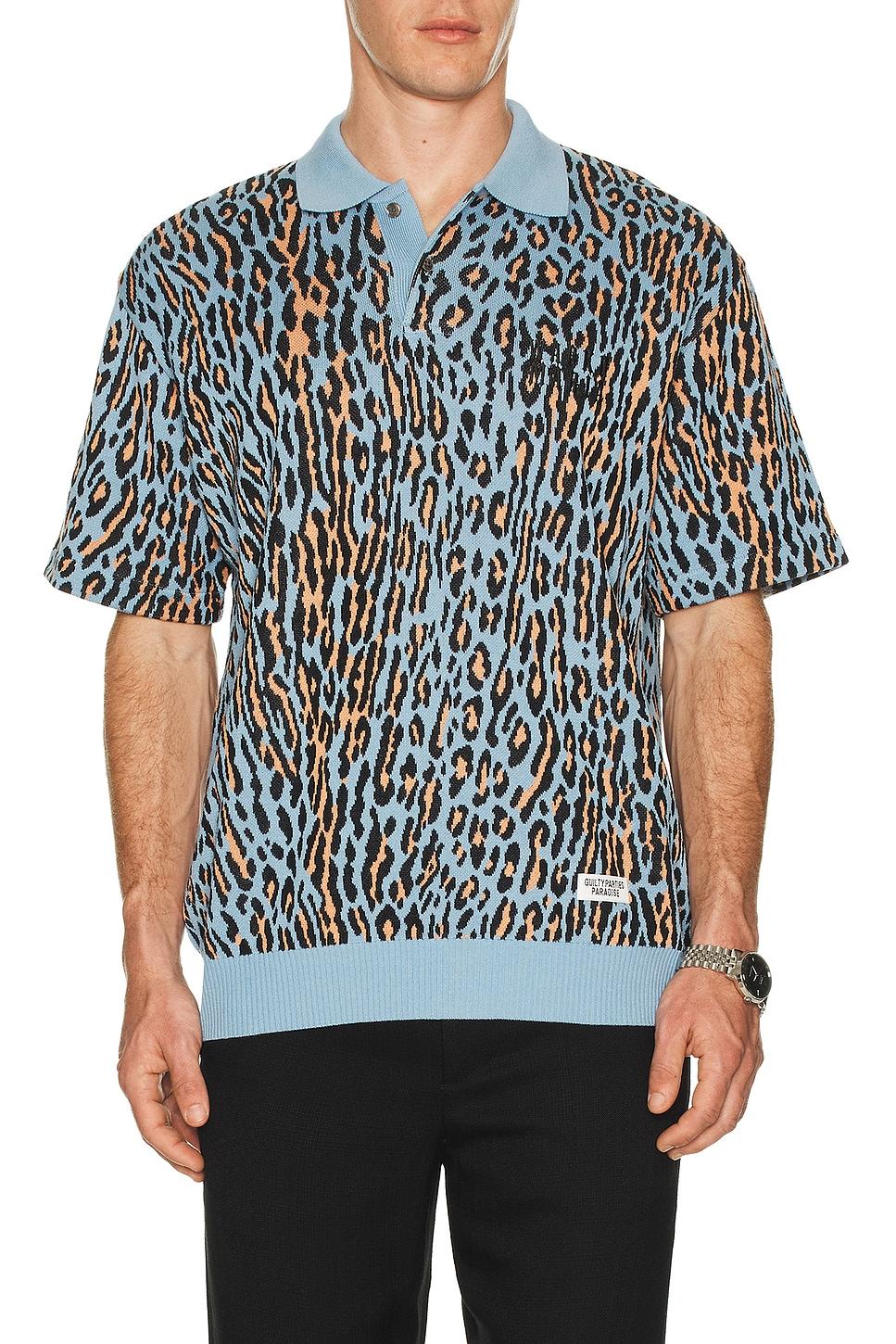 Wacko Maria Leopard Knit Polo Shirt in Blue for Men | Lyst
