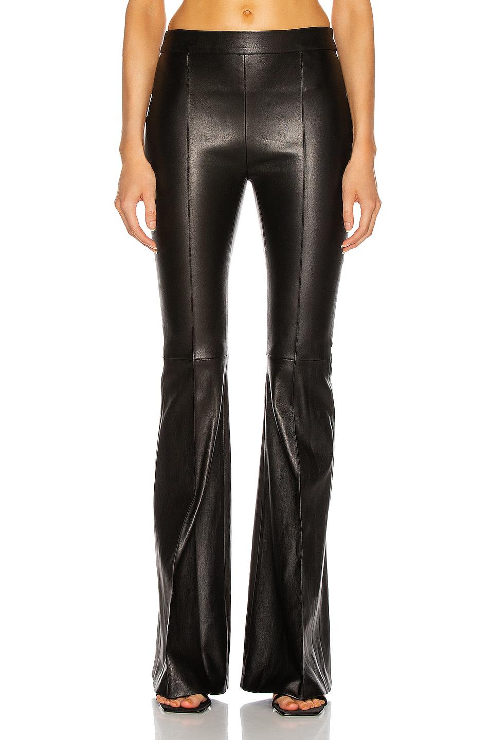 Rosetta Getty Leather Pull On Pintuck Flare Pant in Black - Lyst