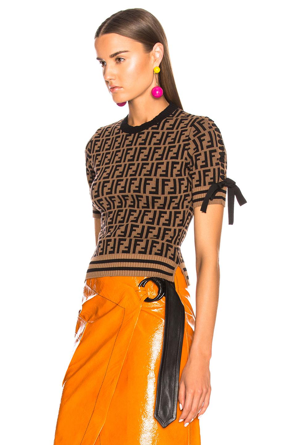 Fendi Synthetic Logo Print Short Sleeve Sweater - Lyst