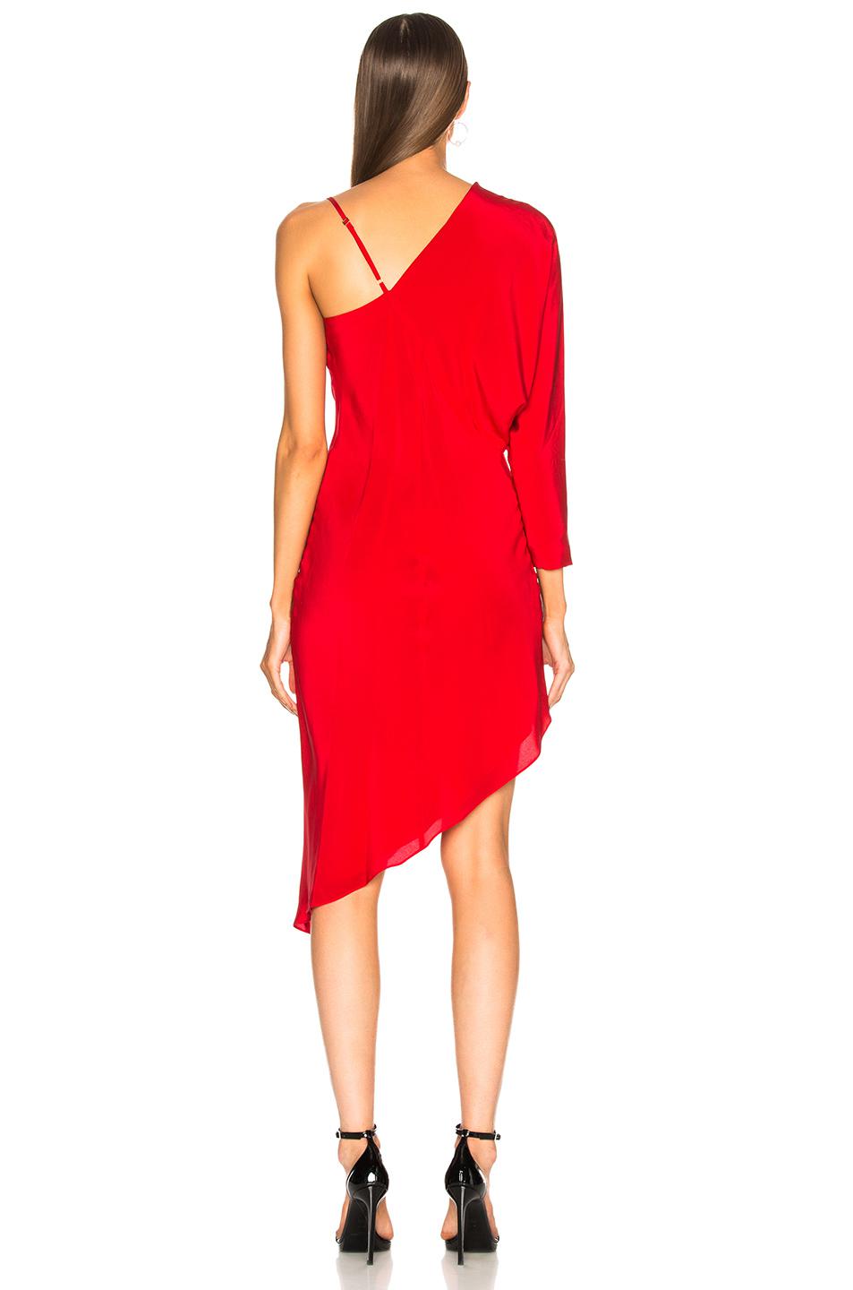 Michelle Mason Silk Asymmetrical One Shoulder Dress in Red ...