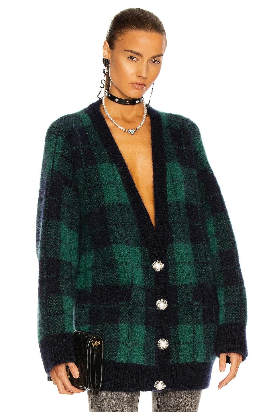 Alessandra Rich Tartan Brushed Knit Cardigan in Green | Lyst