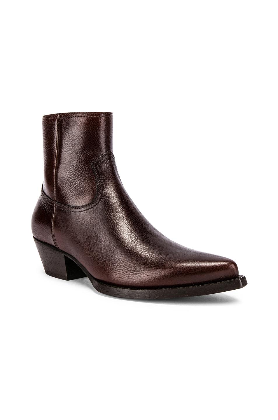 Saint Laurent Lukas Leather Western Ankle Boots in Brown for Men | Lyst