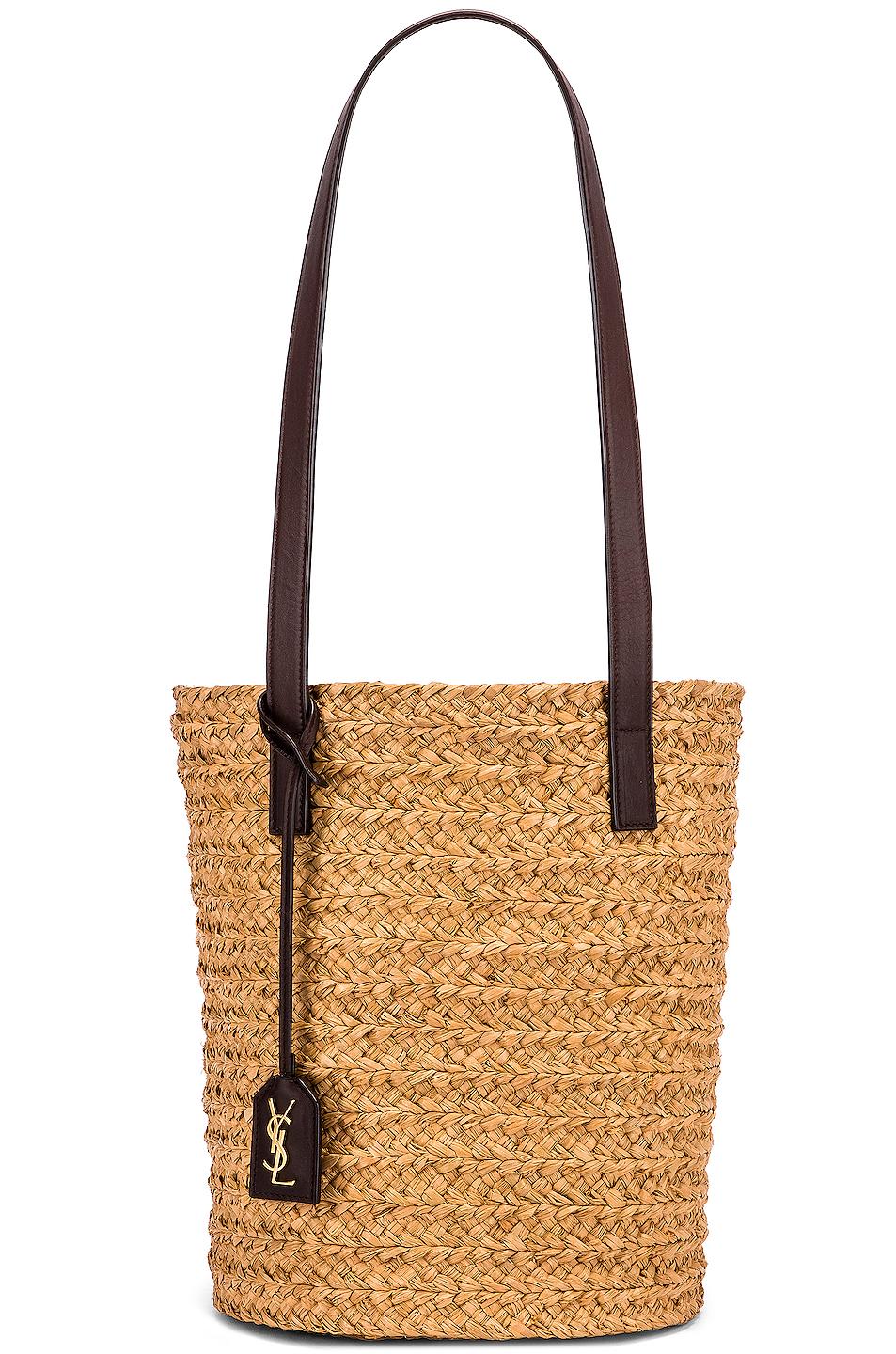 Saint Laurent Leather Ysl Woven Raffia Tote Bag in Natural (Brown ...