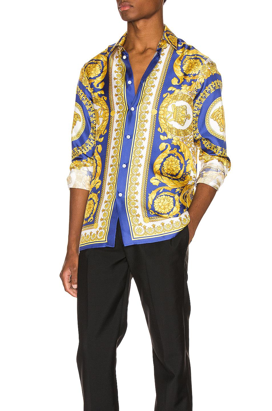 Verslinden emotioneel Meetbaar Versace Baroque-print Regular-fit Silk Shirt in Blue for Men | Lyst