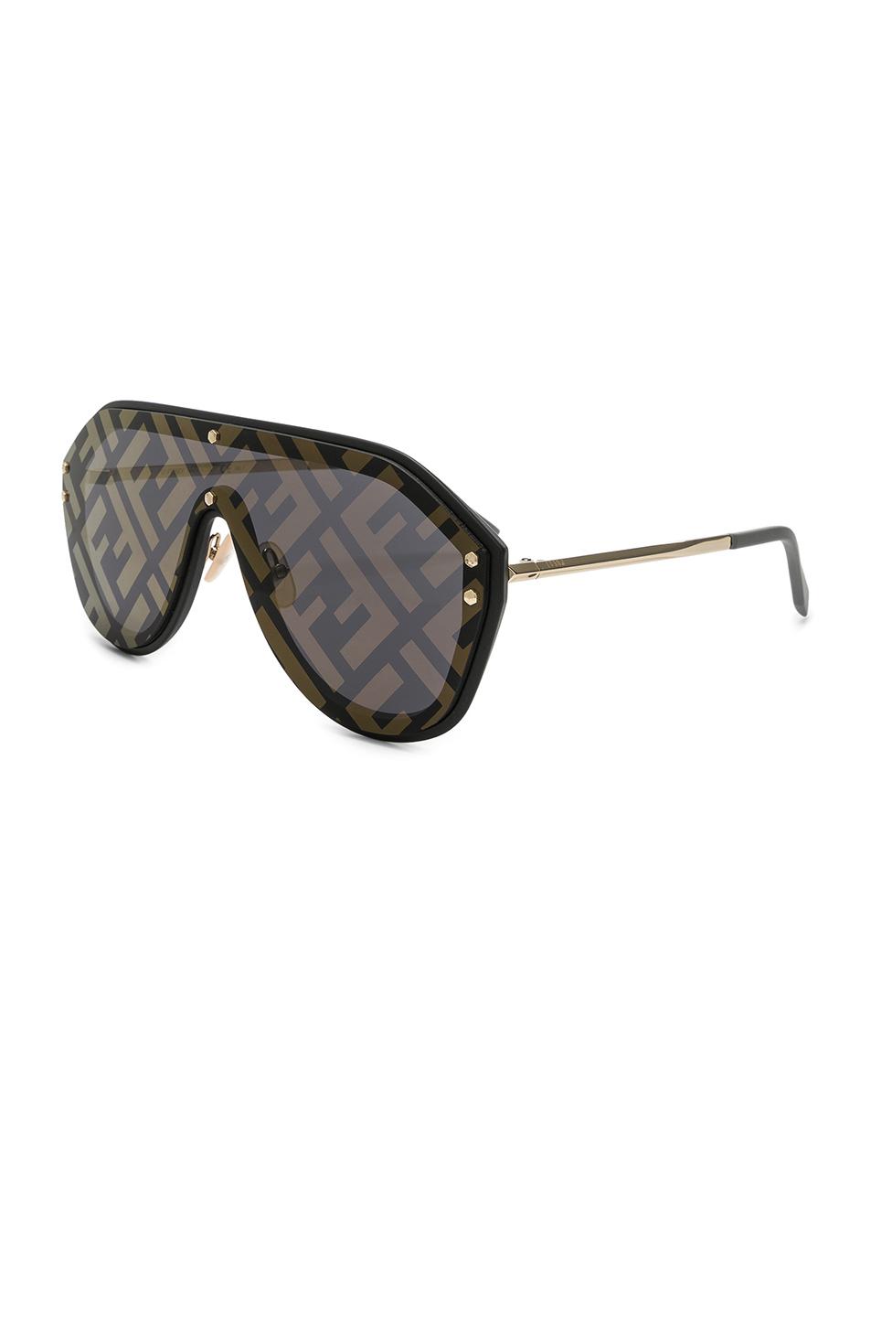 Fendi Leather Logo Face Sunglasses in Metallic - Lyst