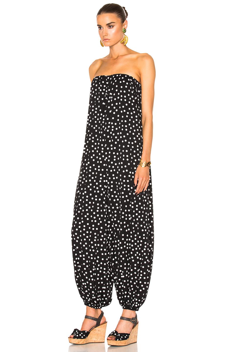 strapless polka dot jumpsuit