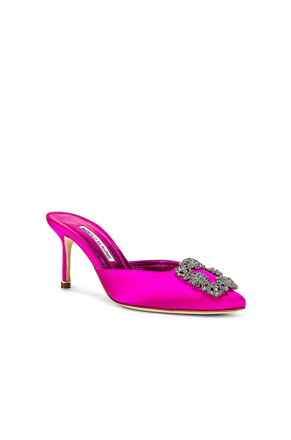 Manolo Blahnik Satin Hangisi 70 Mule in Hot Pink (Pink) - Lyst