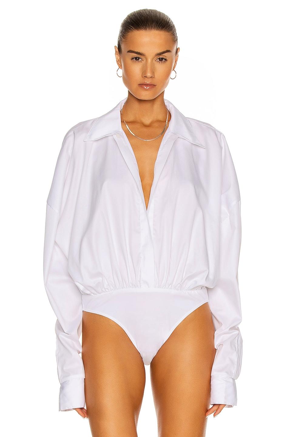 Gå op og ned gys Kompatibel med Norma Kamali Oversized Boyfriend Shirt Bodysuit in White | Lyst