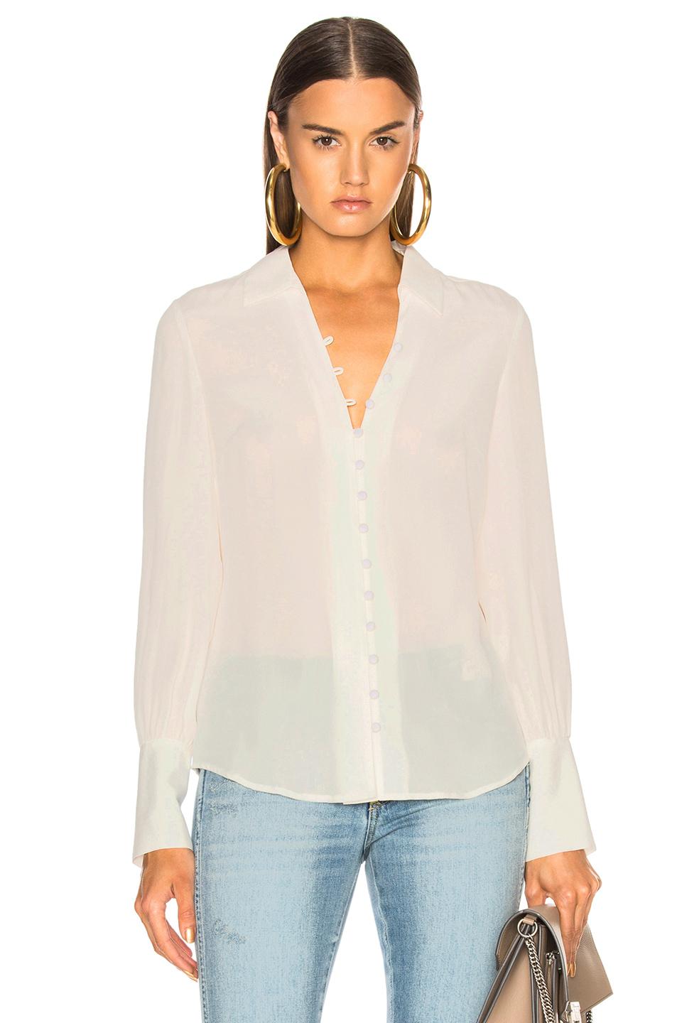 L'Agence Silk Naomi Button Loop Blouse in Ivory (White) Lyst