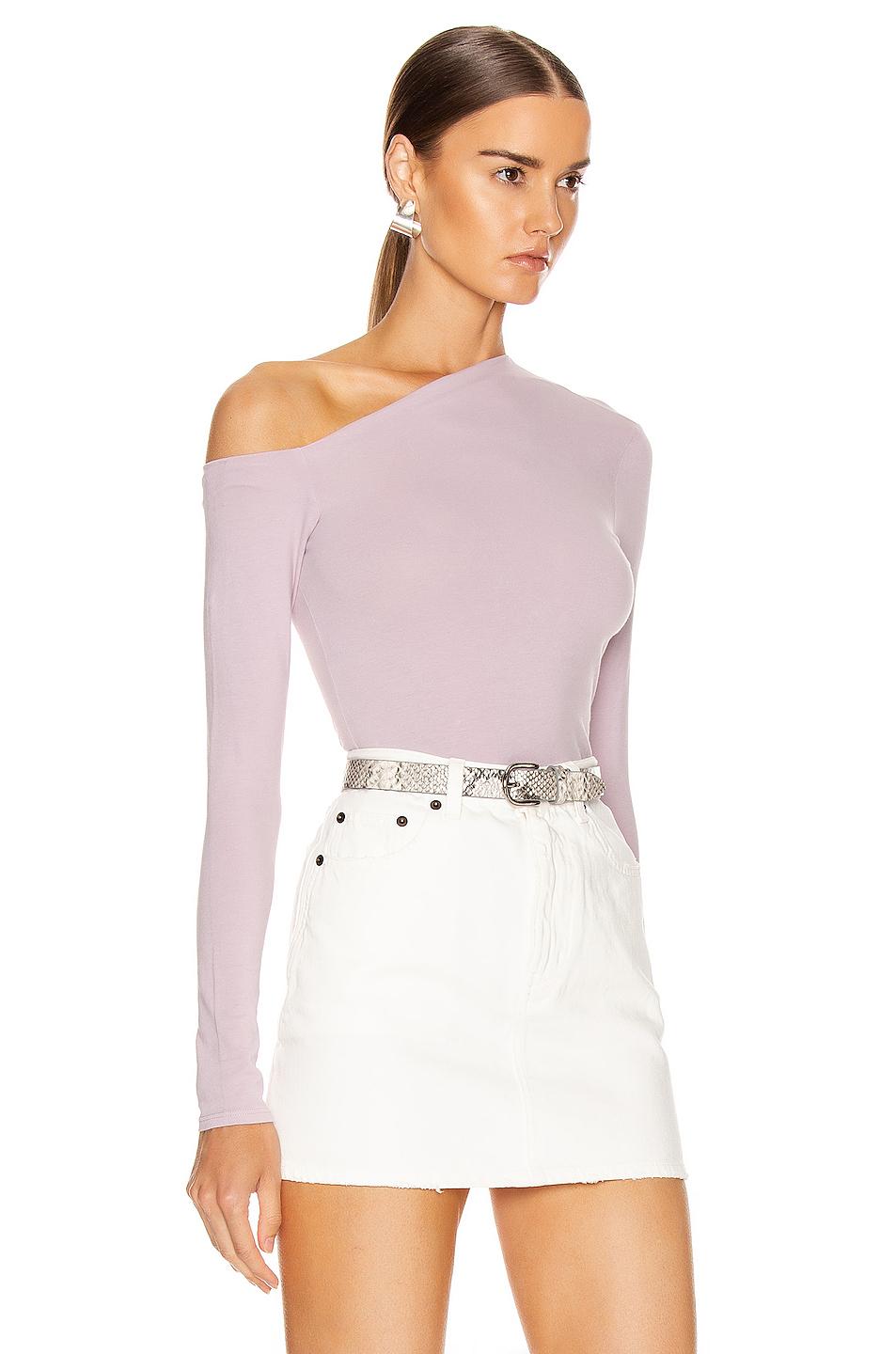 Enza Costa Cotton Angled Exposed Shoulder Long Sleeve Top in Pink - Lyst