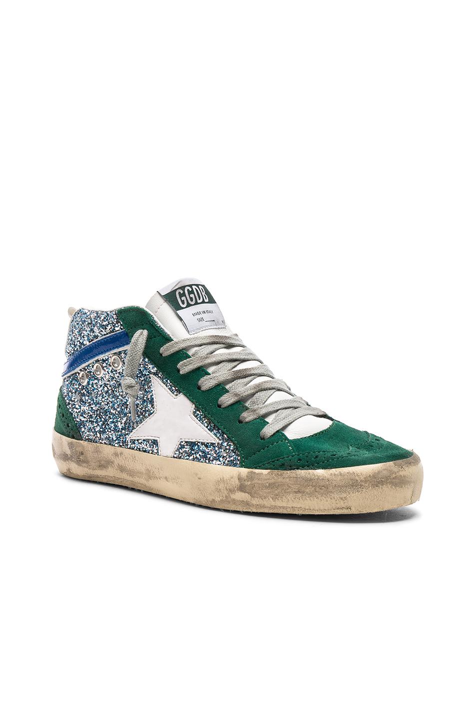 Golden Goose Deluxe Brand Leather Glittered Mid Star Sneakers in Green ...