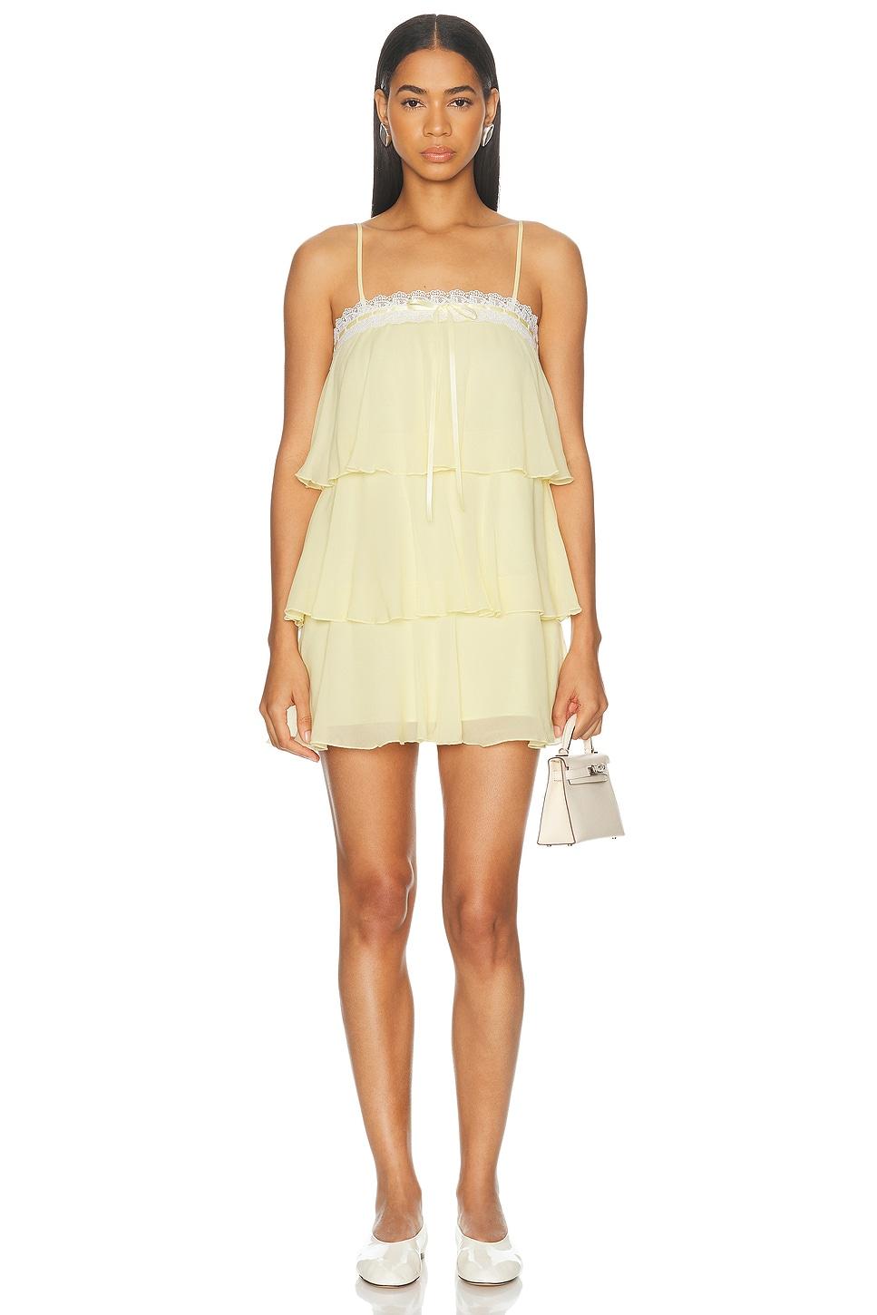 love shack fancy yellow dress Mermaid season is approaching  In with our Emalia embellished lace sequin #hotgirlsummer Cascading chiffon ruffles flow across the hemline for an effortlessly chic finish LoveShackFancy Cedra Dress in Yellow