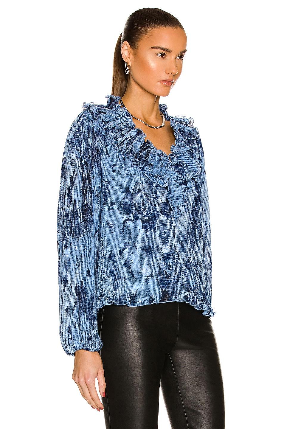 Ganni Pleated Georgette Top in Blue | Lyst