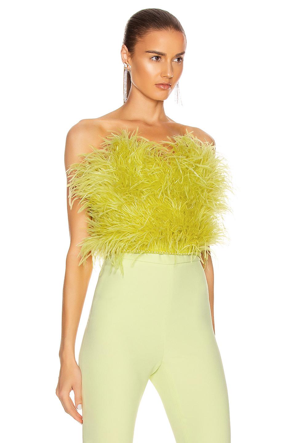 The Attico Strapless Feather Top in Yellow | Lyst