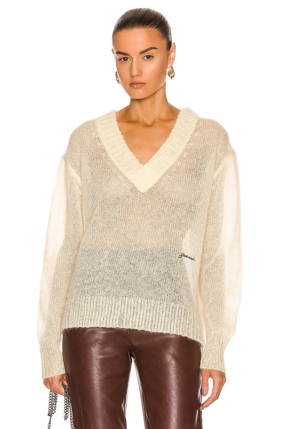 Ganni Open Mohair Sweater in Natural | Lyst