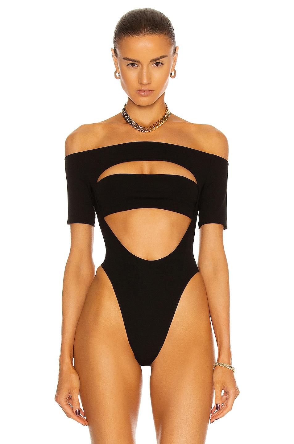 Mugler Off The Shoulder Bodysuit in Black | Lyst