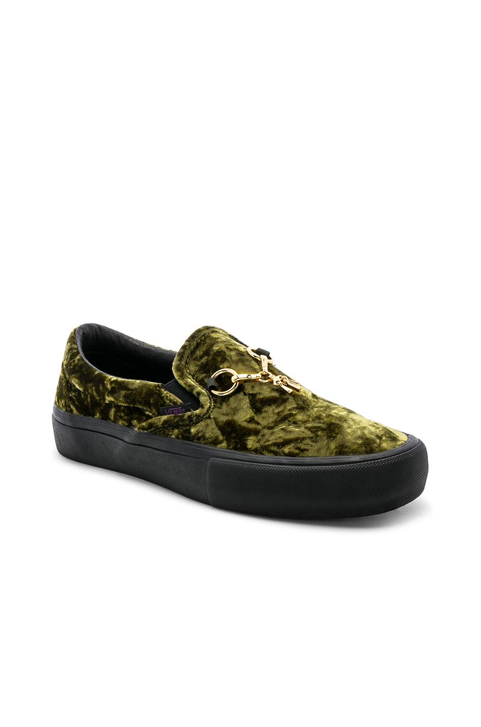 vans green velvet slip ons