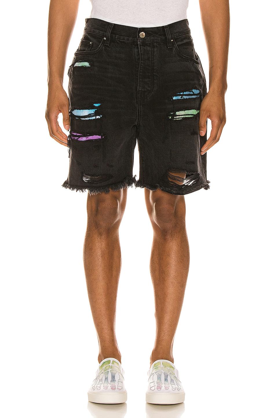 Amiri Cotton Watercolor Patch Thrasher Shorts in Black for Men - Lyst