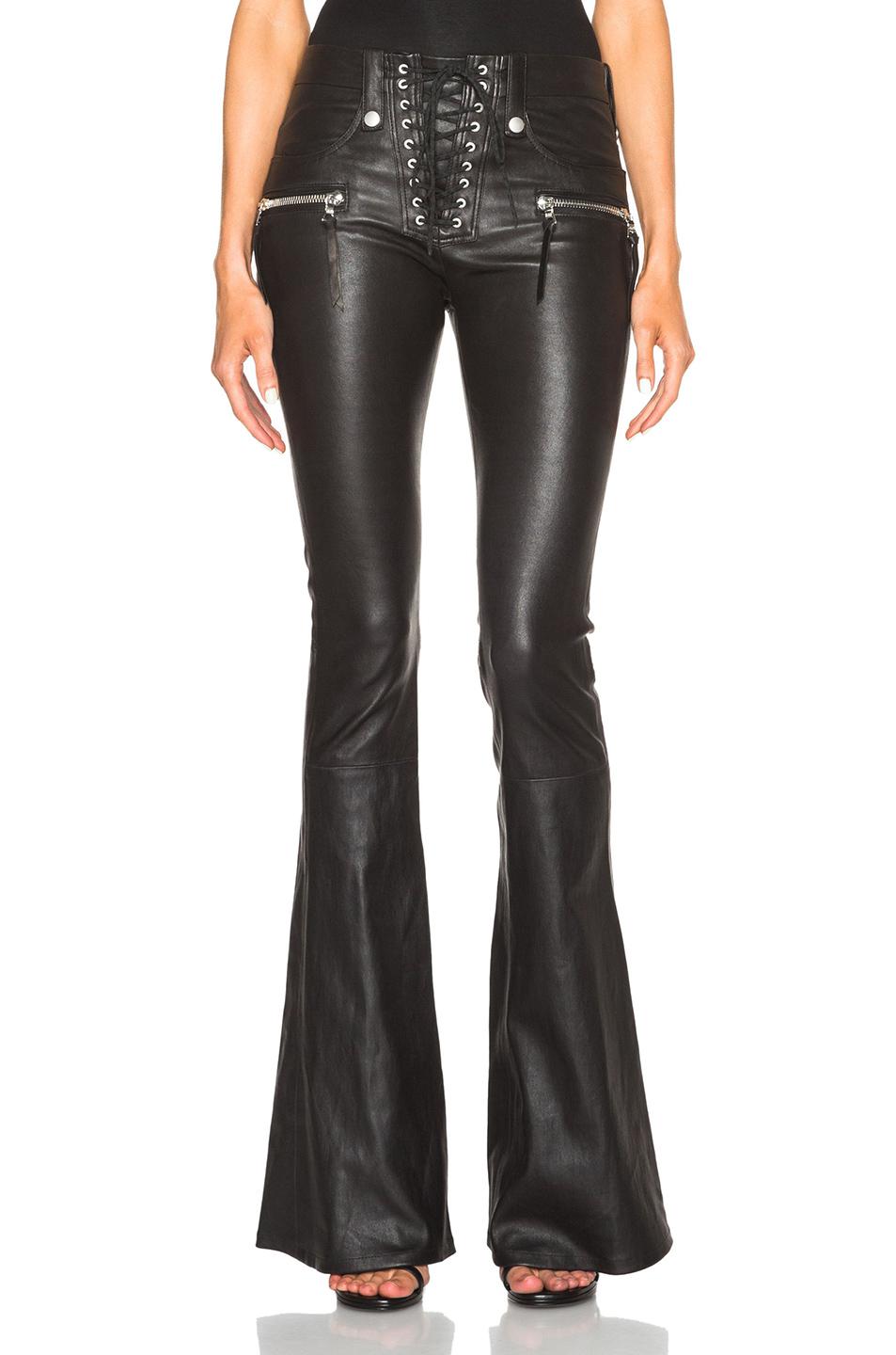 Unravel Project Lace Front Flare Leather Pants in Black