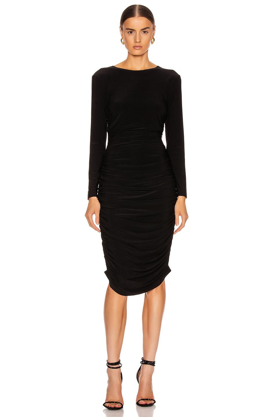 Norma Kamali Synthetic Long Sleeve Shirred Dress in Black - Lyst