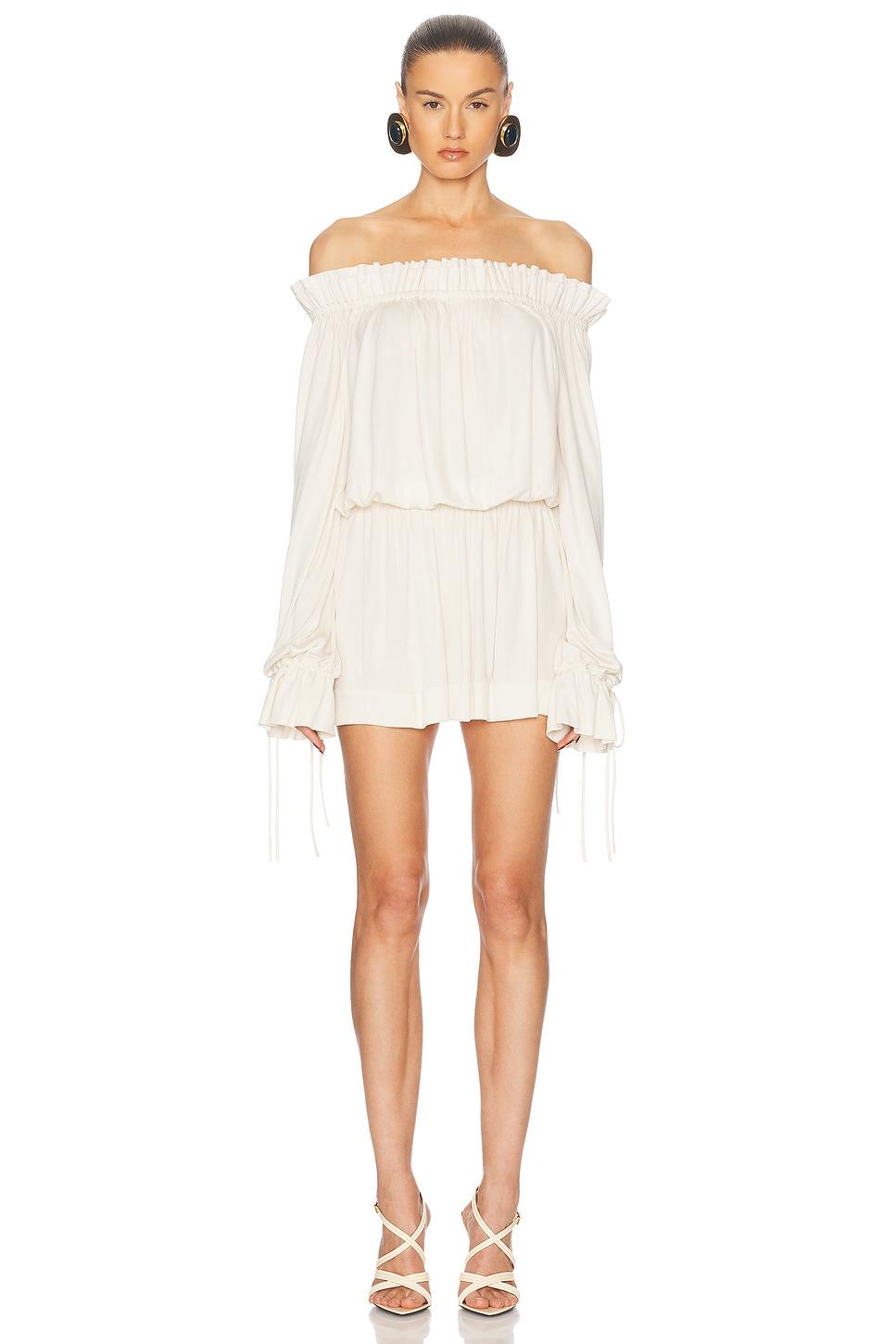 saint laurent white mini dress Lace-trimmed silk minidress in white - Saint Laurent