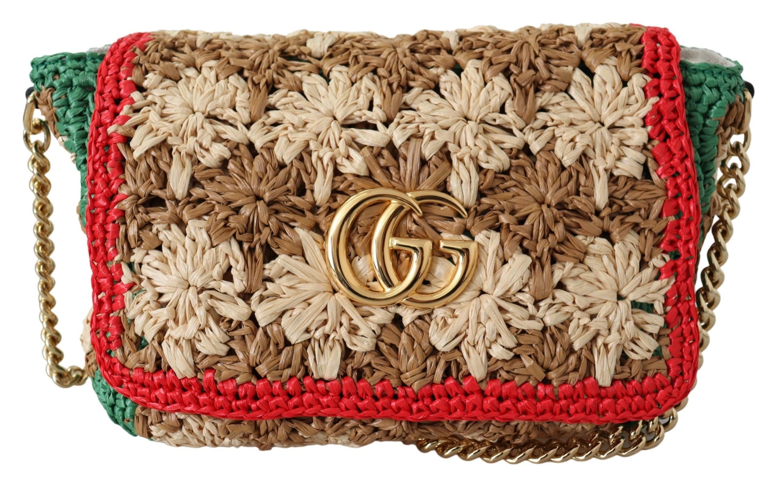 Gucci Leather Beige Marmont Rafia Flower Shoulder Bag | Lyst