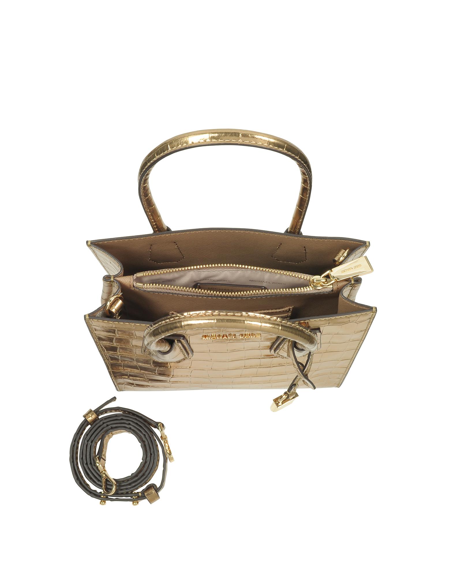 Lyst Michael Kors Mercer Medium Gold Metallic Embossed Croco Leather
