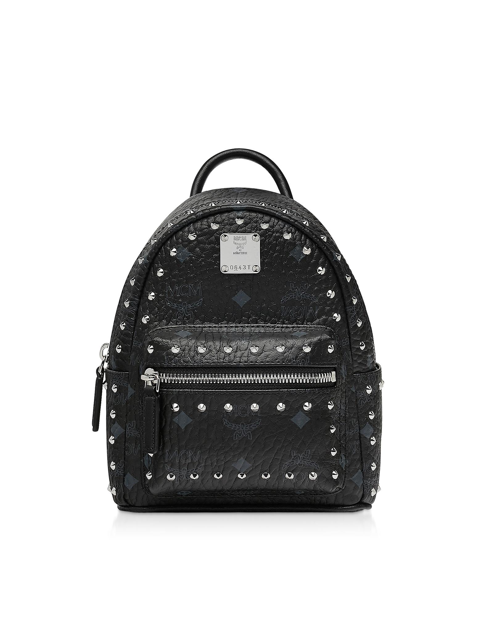 mcm black studded backpack