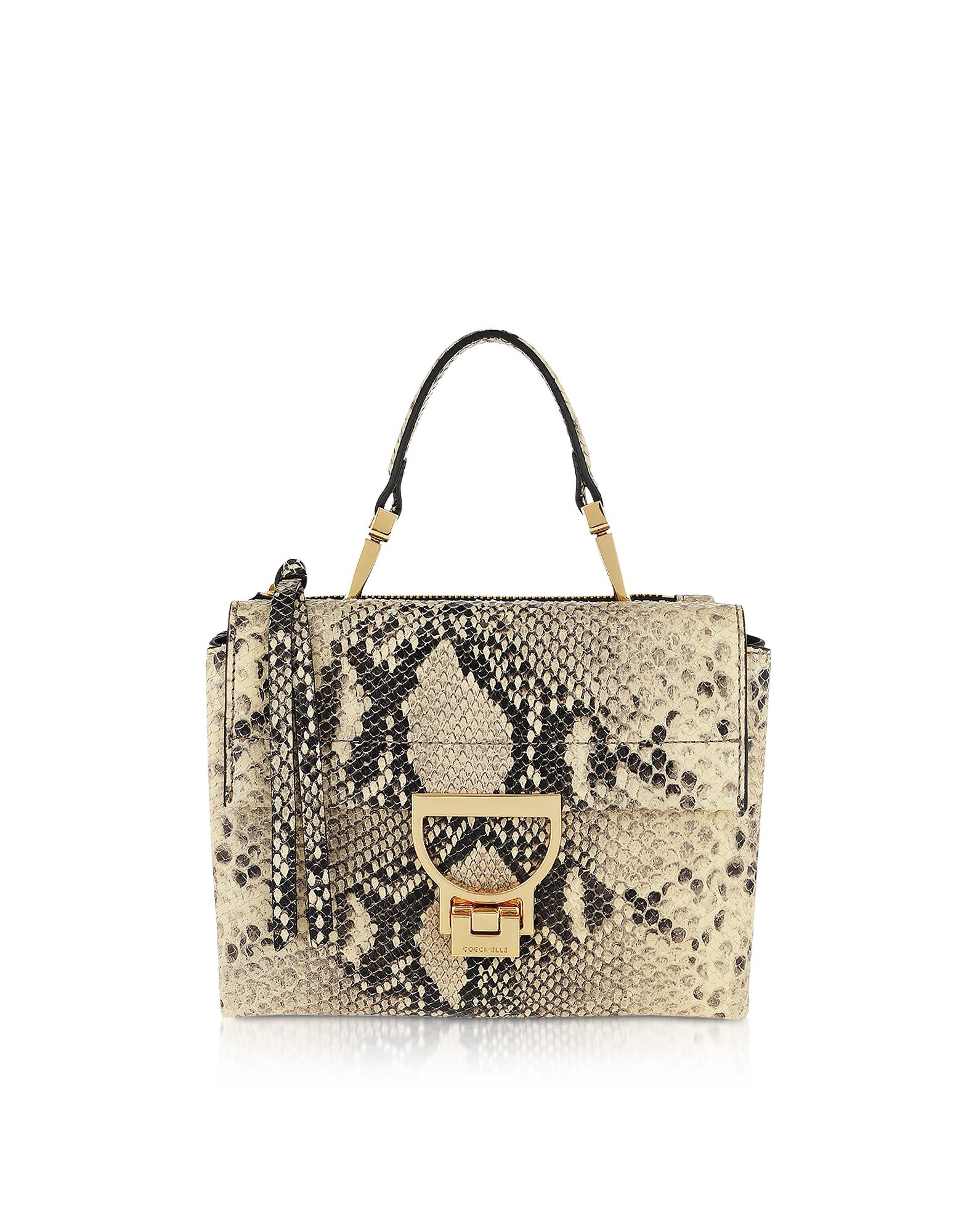 Coccinelle Arlettis Mini Python Embossed Leather Shoulder Bag in Stone ...