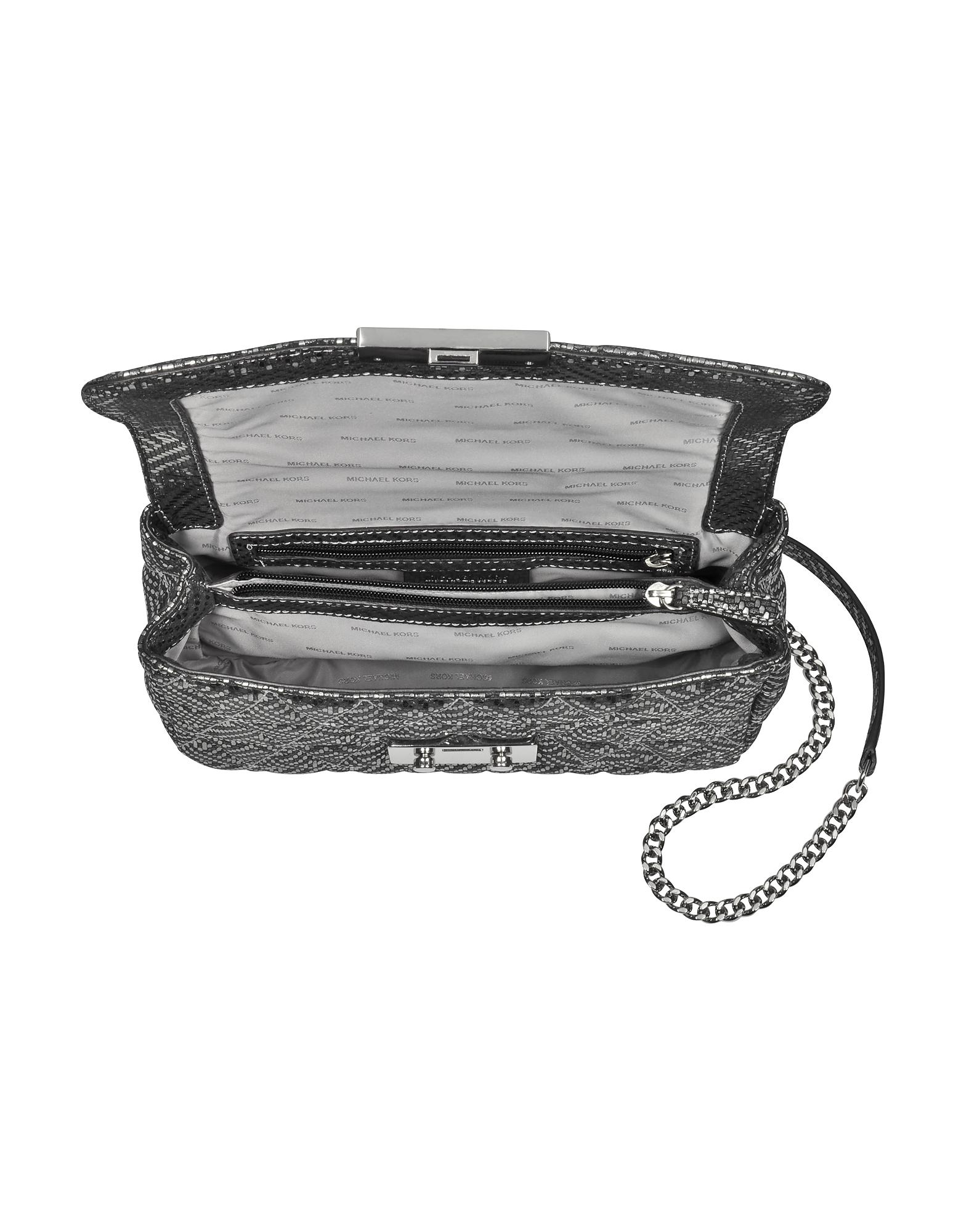 michael kors black purse with silver chain